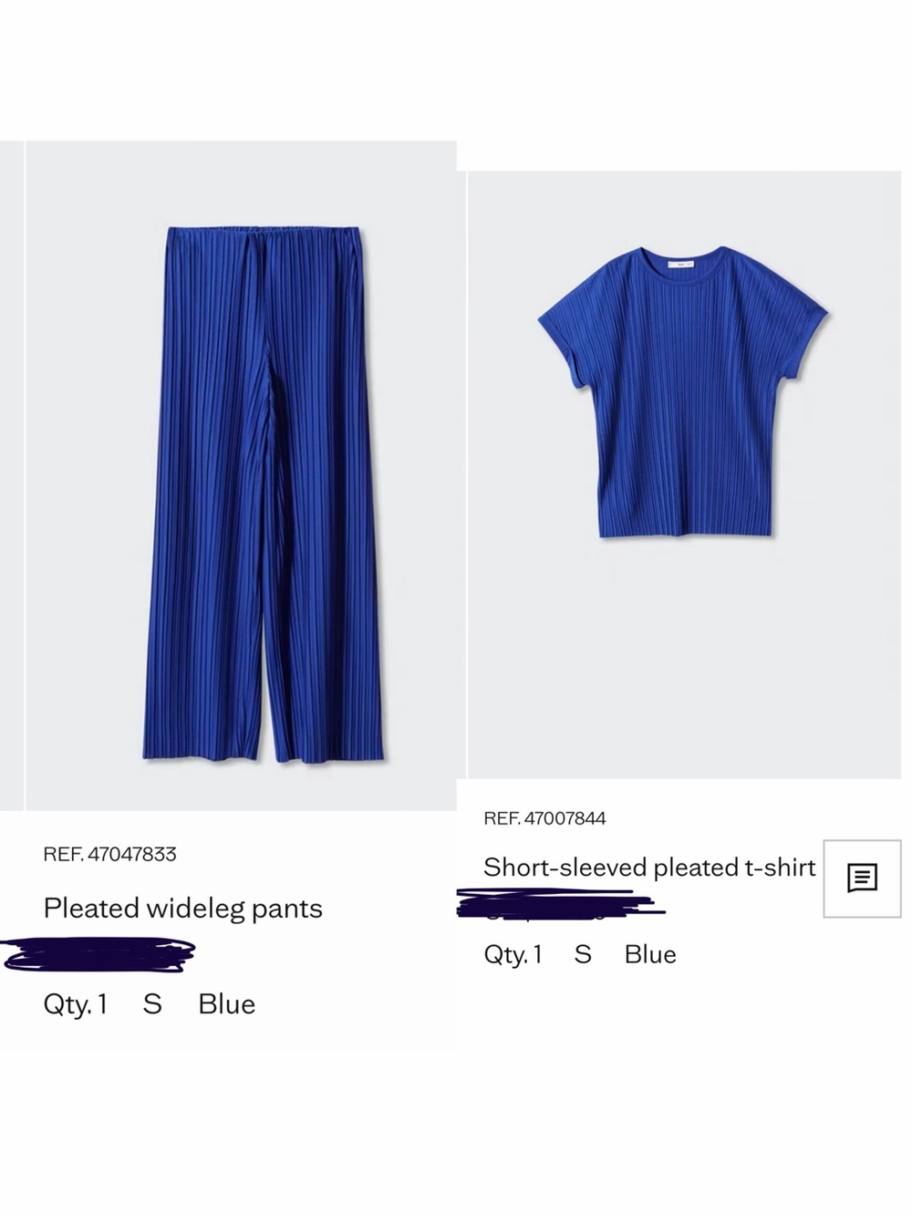 Mango Royal Blue Pleated Wide-Leg Pants➕short sleeve